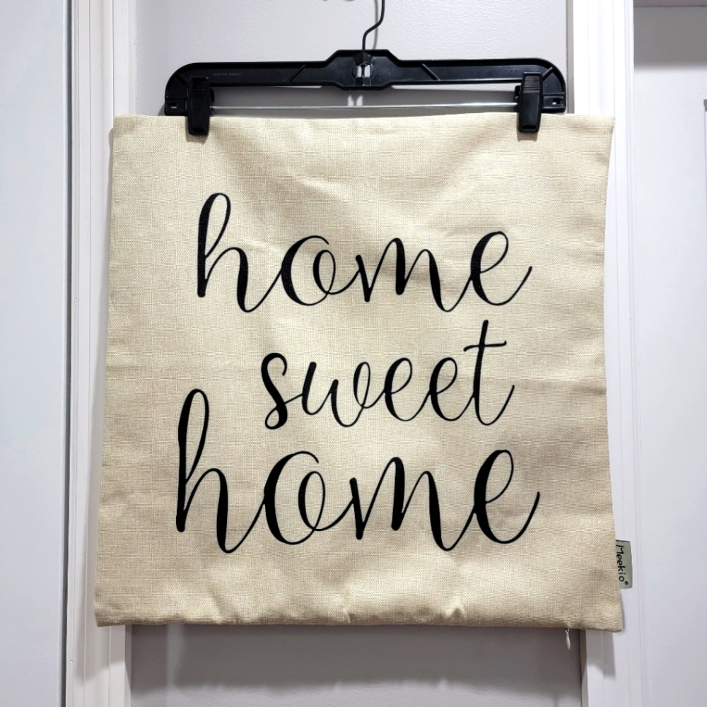 "Home Sweet Home" Farmhouse Beige Pillow Cover 18"x18"